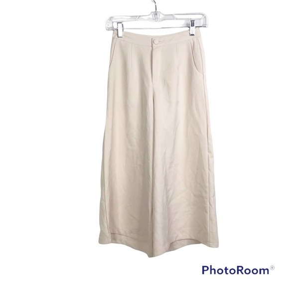 Missguided cream beige wide leg cropped pants size 4 - Picture 1 of 9